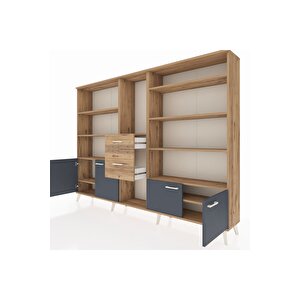 Arges Dolap 10 Raflı 2 Çekmeceli 4 Kapaklı 220x30x163 Çam-antrasit/çam