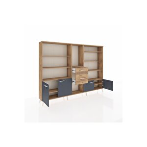 Arges Dolap 10 Raflı 2 Çekmeceli 4 Kapaklı 220x30x163 Çam-antrasit/çam