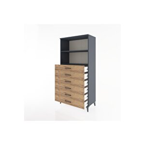 Hyperion Dolap 2 Raflı 6 Çekmeceli 88x44x182 Antrasit-çam