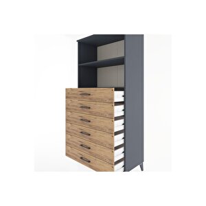Hyperion Dolap 2 Raflı 6 Çekmeceli 88x44x182 Antrasit-çam