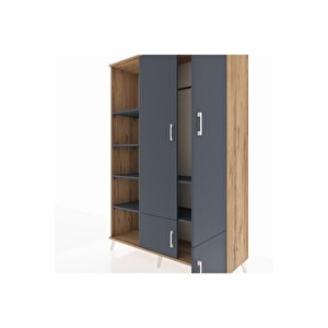 Hyperion Gardrop 6 Raflı 4 Kapaklı Tek Askılı 132x44x195 Çam-antrasit