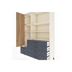 Hyperion Dolap 7 Raflı 6 Çekmeceli Tek Kapaklı  132x44x195 Aytaşı-çam/antrasit