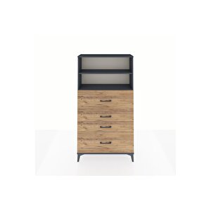 Arges Dolap 2 Raflı 4 Çekmeceli 88x30x163 Antrasit-çam