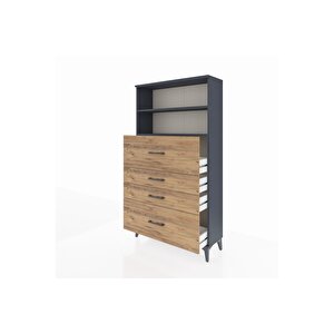 Arges Dolap 2 Raflı 4 Çekmeceli 88x30x163 Antrasit-çam