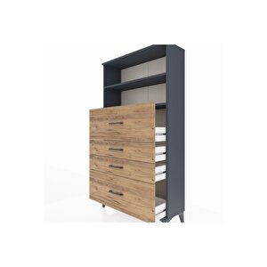 Arges Dolap 2 Raflı 4 Çekmeceli 88x30x163 Antrasit-çam