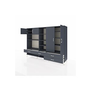 Hyperion Dolap 12 Raflı 4 Çekmeceli 4 Kapaklı 220x44x163 Antrasit-antrasit