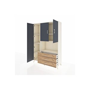 Hyperion Dolap 6 Raflı 3 Çekmeceli 3 Kapaklı 132x44x195 Aytaşı-antrasit/çam