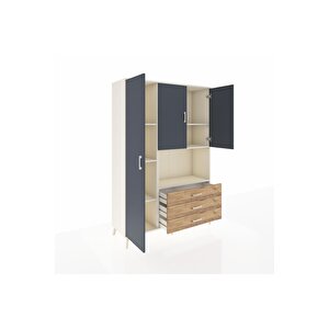 Hyperion Dolap 6 Raflı 3 Çekmeceli 3 Kapaklı 132x44x195 Aytaşı-antrasit/çam