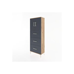 Arges Dolap 2 Raflı 3 Çekmeceli 2 Kapaklı 60x30x163 Çam-antrasit