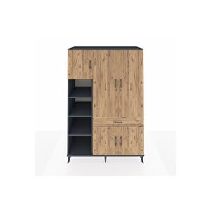 Kronos Dolap 8 Raflı Tek Çekmeceli 5 Kapaklı 132x59x195 Antrasit-çam/çam