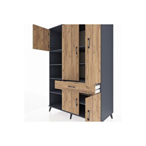 Kronos Dolap 8 Raflı Tek Çekmeceli 5 Kapaklı 132x59x195 Antrasit-çam/çam