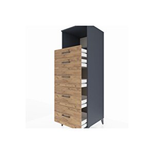 Kronos Dolap Tek Raflı 5 Çekmeceli 60x59x182 Antrasit-çam