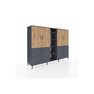 Hyperion Dolap 10 Raflı 6 Çekmeceli 4 Kapaklı 220x44x163 Antrasit-çam/antrasit