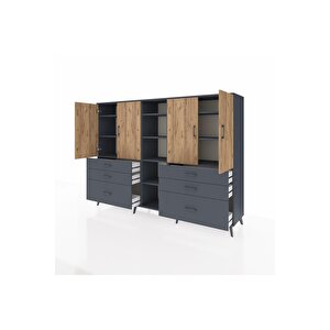 Hyperion Dolap 10 Raflı 6 Çekmeceli 4 Kapaklı 220x44x163 Antrasit-çam/antrasit