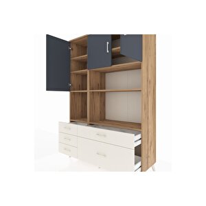 Hyperion Dolap 8 Raflı 5 Çekmeceli 3 Kapaklı 132x44x195 Çam-antrasit/aytaşı