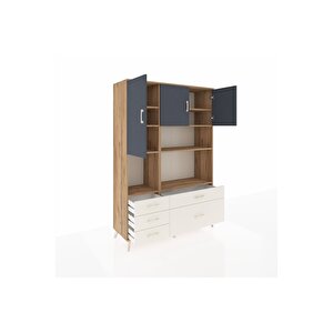 Hyperion Dolap 8 Raflı 5 Çekmeceli 3 Kapaklı 132x44x195 Çam-antrasit/aytaşı