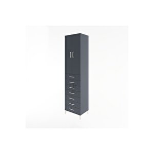 Hyperion Dolap 3 Raflı 7 Çekmeceli 2 Kapaklı 60x44x243 Antrasit-antrasit