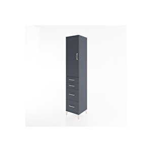 Hyperion Dolap 3 Raflı 4 Çekmeceli Tek Kapaklı 44x44x221 Antrasit-antrasit