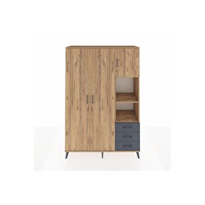 Hyperion Dolap 5 Raflı 3 Çekmeceli Tek Askılı 132x44x195 Çam-çam/antrasit