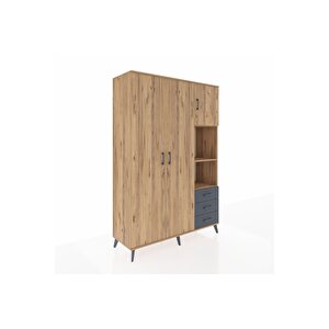 Hyperion Dolap 5 Raflı 3 Çekmeceli Tek Askılı 132x44x195 Çam-çam/antrasit