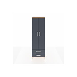 Kronos Dolap Tek Raflı 2 Çekmeceli Tek Askılı 60x59x182 Çam-antrasit