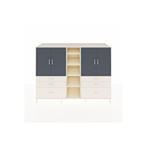 Kronos Dolap 10 Raflı 6 Çekmeceli 4 Kapaklı 220x59x163 Aytaşı-antrasit/aytaşı