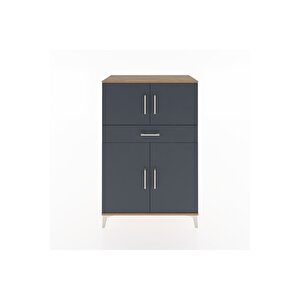 Hyperion Dolap 2 Raflı Tek Çekmeceli 4 Kapaklı 88x44x134 Çam-antrasit
