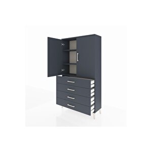 Arges Dolap 3 Raflı 4 Çekmeceli 2 Kapaklı 88x30x163 Antrasit-antrasit