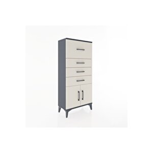 Hyperion Dolap 4 Çekmeceli 2 Kapaklı 60x44x134 Antrasit-aytaşı