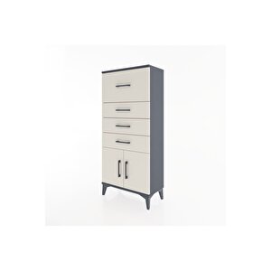 Hyperion Dolap 4 Çekmeceli 2 Kapaklı 60x44x134 Antrasit-aytaşı