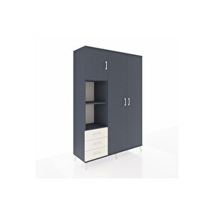 Hyperion Dolap 6 Raflı 3 Çekmeceli Tek Askılı 132x44x195 Antrasit-antrasit/aytaşı