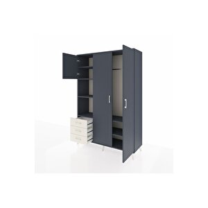 Hyperion Dolap 6 Raflı 3 Çekmeceli Tek Askılı 132x44x195 Antrasit-antrasit/aytaşı