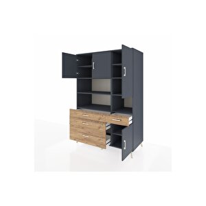 Kronos Dolap 9 Raflı 4 Çekmeceli 4 Kapaklı 132x59x195 Antrasit-antrasit/çam