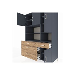 Kronos Dolap 9 Raflı 4 Çekmeceli 4 Kapaklı 132x59x195 Antrasit-antrasit/çam