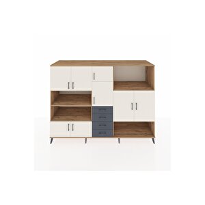 Kronos Dolap 10 Raflı 4 Çekmeceli 8 Kapaklı 220x59x163 Çam-aytaşı/antrasit