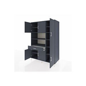 Kronos Dolap 10 Raflı Tek Çekmeceli 6 Kapaklı 132x59x195 Antrasit-antrasit/antrasit