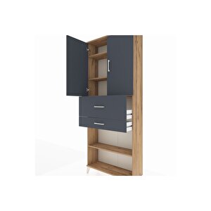 Arges Dolap 4 Raflı 2 Çekmeceli 2 Kapaklı 88x30x221 Çam-antrasit