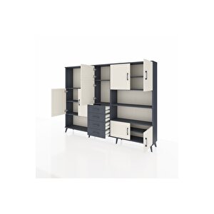 Arges Dolap 9 Raflı 4 Çekmeceli 8 Kapaklı 220x30x163 Antrasit-aytaşı/antrasit