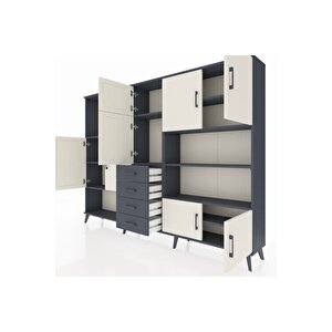 Arges Dolap 9 Raflı 4 Çekmeceli 8 Kapaklı 220x30x163 Antrasit-aytaşı/antrasit