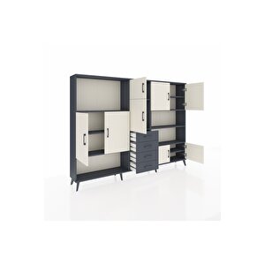 Arges Dolap 9 Raflı 4 Çekmeceli 8 Kapaklı 220x30x163 Antrasit-aytaşı/antrasit