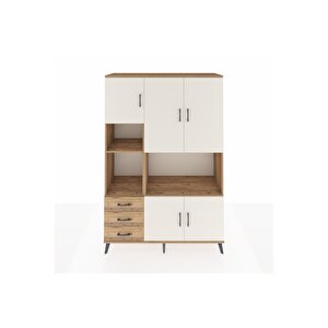 Hyperion Dolap 9 Raflı 3 Çekmeceli 5 Kapaklı 132x44x195 Çam-aytaşı/çam