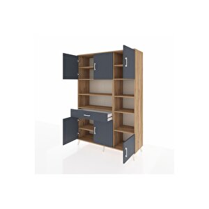 Hyperion Gardrop 10 Raflı Tek Çekmeceli 6 Kapaklı 132x44x195 Çam-antrasit