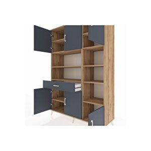 Hyperion Gardrop 10 Raflı Tek Çekmeceli 6 Kapaklı 132x44x195 Çam-antrasit