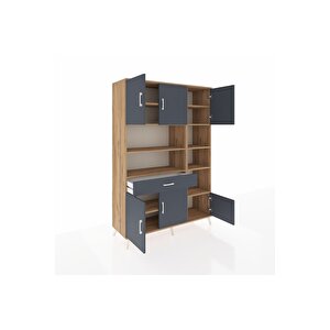 Hyperion Gardrop 10 Raflı Tek Çekmeceli 6 Kapaklı 132x44x195 Çam-antrasit