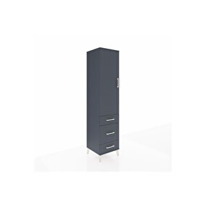 Hyperion Dolap 4 Raflı 3 Çekmeceli Tek Kapaklı 44x44x195 Antrasit-antrasit