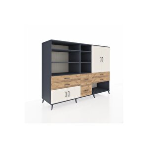 Kronos Dolap 10 Raflı 6 Çekmeceli 4 Kapaklı 220x59x163 Antrasit-aytaşı/çam