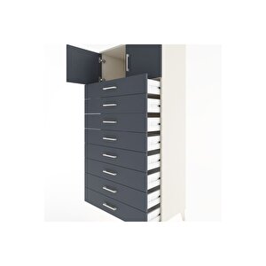 Hyperion Dolap Tek Raflı 8 Çekmeceli 2 Kapaklı 88x44x182 Aytaşı-antrasit