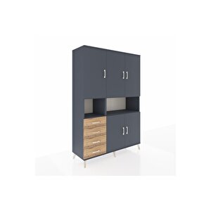 Hyperion Dolap 7 Raflı 4 Çekmeceli 5 Kapaklı 132x44x195 Antrasit-antrasit/çam