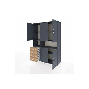 Hyperion Dolap 7 Raflı 4 Çekmeceli 5 Kapaklı 132x44x195 Antrasit-antrasit/çam