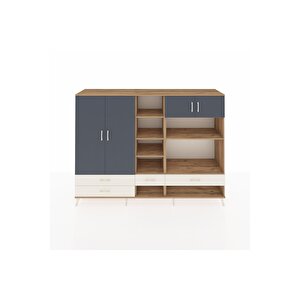 Hyperion Dolap 12 Raflı 4 Çekmeceli 4 Kapaklı 220x44x163 Çam-antrasit/aytaşı